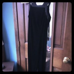 Black long velour dress , satin trim